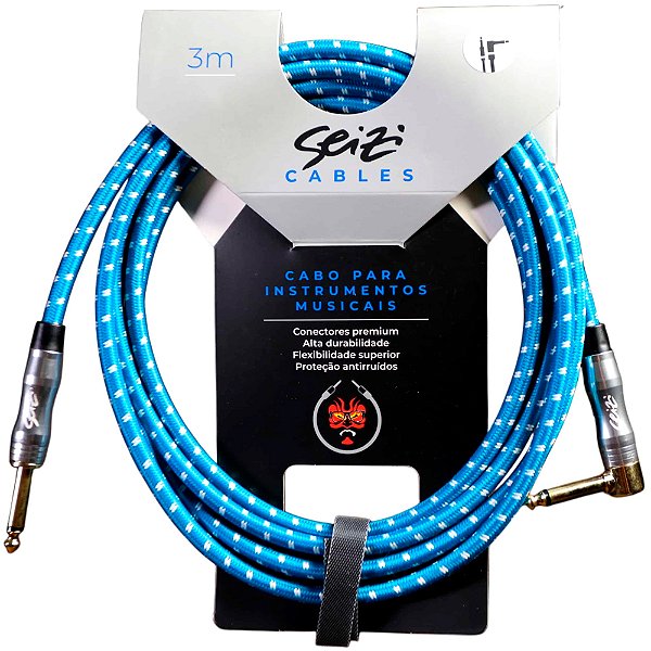 Cabo para Instrumento Seizi Energy 3,0m Trançado Blue & White - P10-P10 - Reto-L