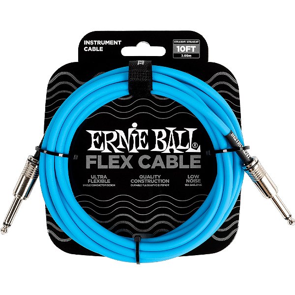Cabo para Instrumento Ernie Ball 6412 3,0m Flex Cable Azul - P10-P10 - Reto-Reto