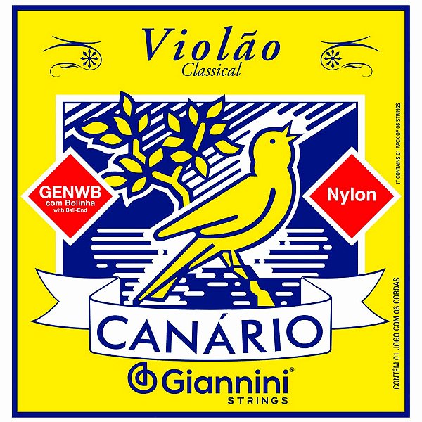 Encordoamento Violão Nylon Giannini Canário GENWB Tensão Média com Bolinha