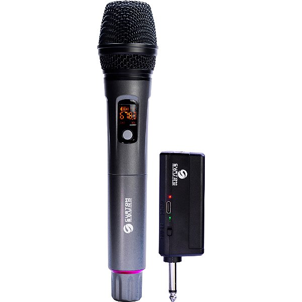 Microfone Sem Fio UHF Dinâmico de Mão Custom Sound CW 70 - BK - c/ bateria recarregável