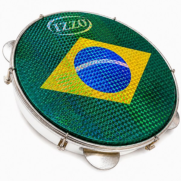 Pandeiro 10" ABS Branco Pele Bandeira do Brasil Izzo 3438B