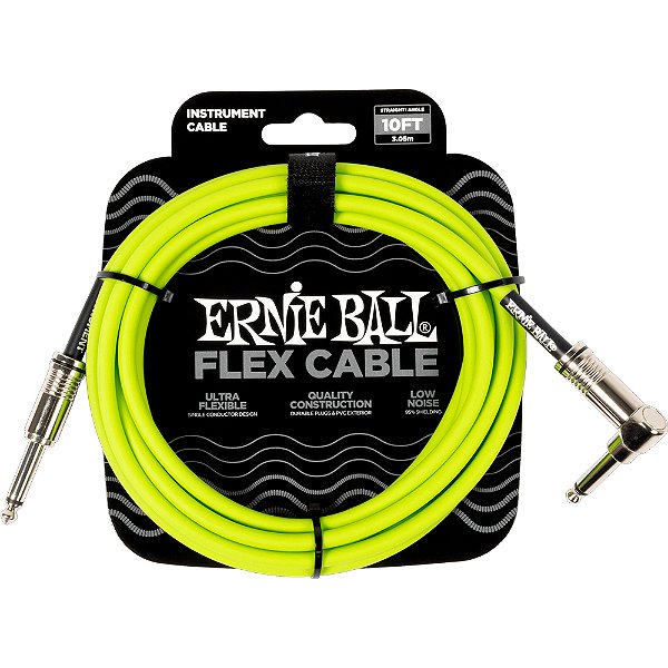 Cabo para Instrumento Ernie Ball 6465 3,0m Flex Cable Verde - P10-P10 - Reto-L