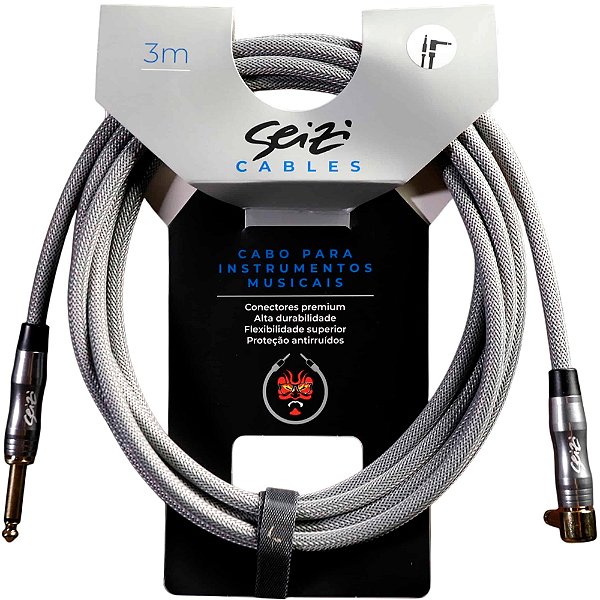Cabo para Instrumento Seizi Energy 3,0m Trançado Silver Grey - P10-P10 - Reto-L