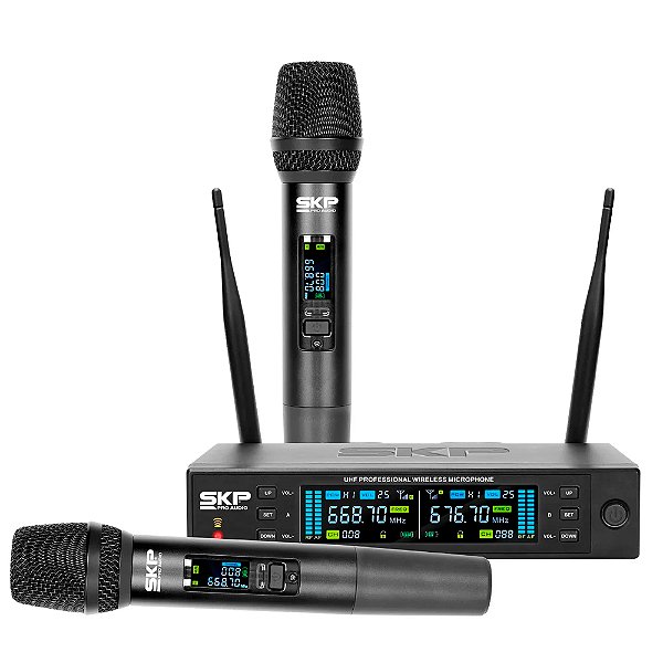 Microfone Sem Fio UHF Digital SKP Clarity II Dinâmico de Mão Duplo