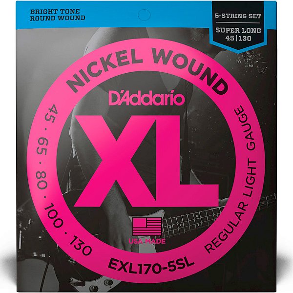 Encordoamento Baixo 5 Cordas D'Addario 045-130 EXL170-5SL Nickel Regular Light Super Long Scale