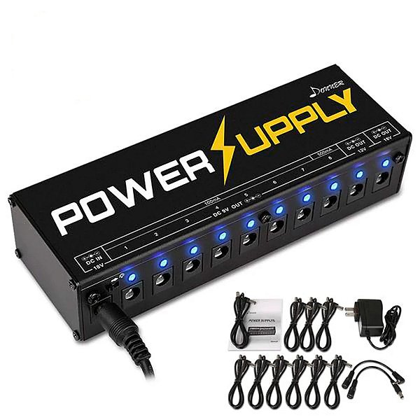 Fonte p/ Pedais Donner DP-01 Power Supply - 1400mA - 10 pedais - 9V 12V 18V