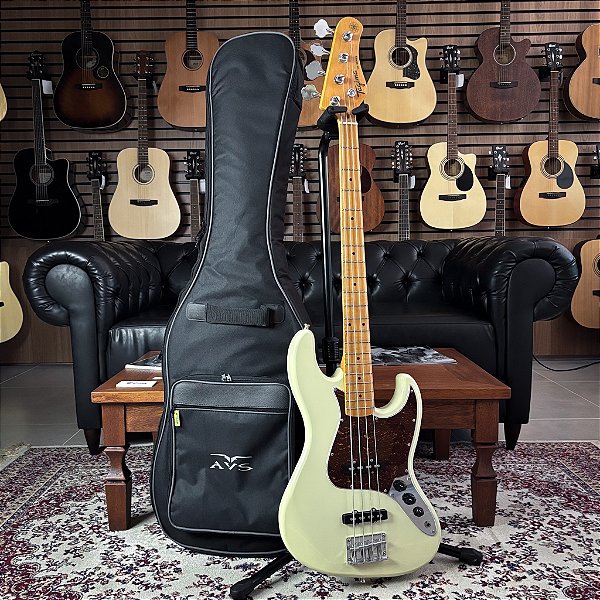 Baixo 4 Cordas Tagima TW-73 Olympic White Escala Clara Escudo Tortoise + Bag AVS CH200- SEMINOVO