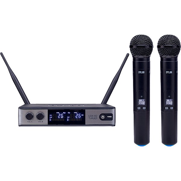 Microfone Sem Fio UHF Dylan UDX-02 MULTI Dinâmico de Mão Duplo