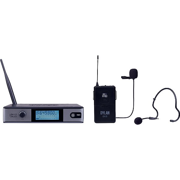 Microfone Sem Fio UHF Dylan UDX-03 MULTI - Headset - Lapela - Transmissor p/ Instrumento