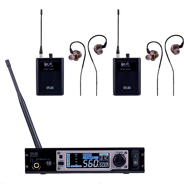 Sistema Monitoramento Sem Fio Dylan DSM-600 Super Stereo com 2 Bodypacks e Fone de Ouvido In Ear
