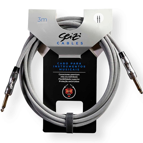 Cabo para Instrumento Seizi Energy 3,0m Trançado Silver Grey - P10-P10 - Reto-Reto