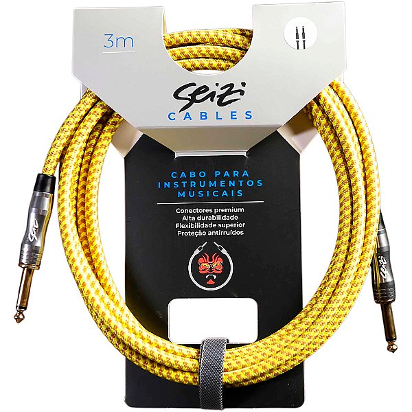 Cabo para Instrumento Seizi Energy 3,0m Trançado Yellow & Brown - P10-P10 - Reto-Reto