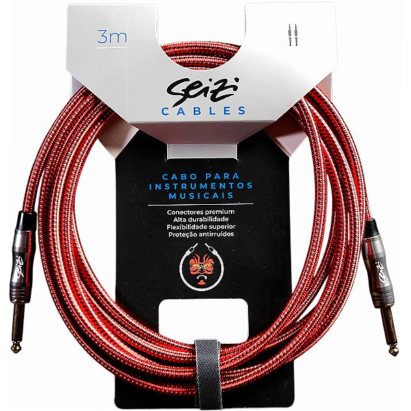 Cabo para Instrumento Seizi Energy 3,0m Trançado Red & Black - P10-P10 - Reto-Reto