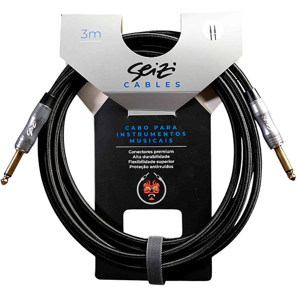Cabo para Instrumento Seizi Energy 3,0m Trançado Black - P10-P10 - Reto-Reto