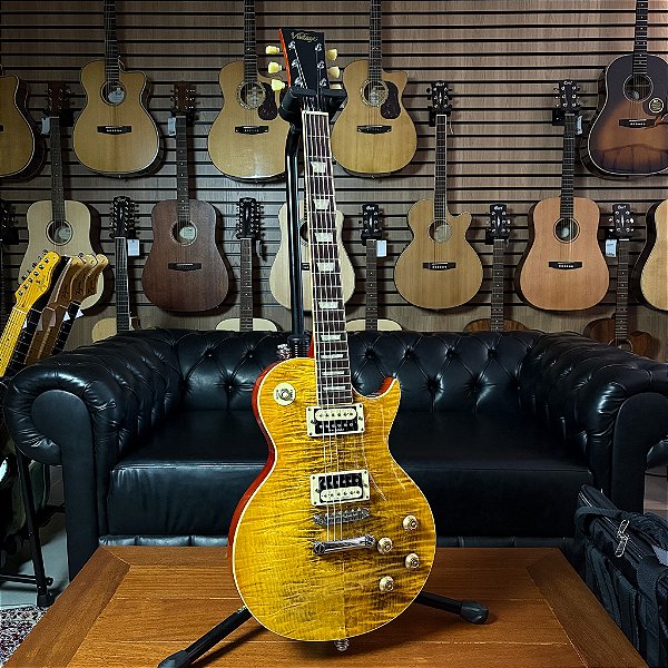 Guitarra Vintage V100 AFD Paradise Amber LP - Caps Malagoli 84/59 - SEMINOVA