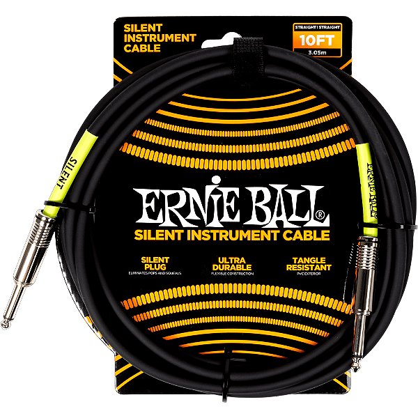 Cabo para Instrumento Ernie Ball 6472 3,0m Silent Instrument Cable Preto - P10-P10 - Reto-Reto
