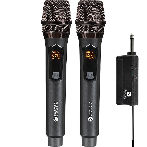 Microfone Sem Fio UHF Dinâmico de Mão Custom Sound CW 70 DUO - 2 bastões - c/ bateria recarregável
