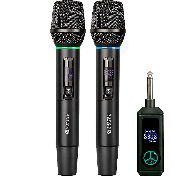 Microfone Sem Fio UHF Dinâmico de Mão Custom Sound CW 70 PRO - 2 bastões - c/ bateria recarregável