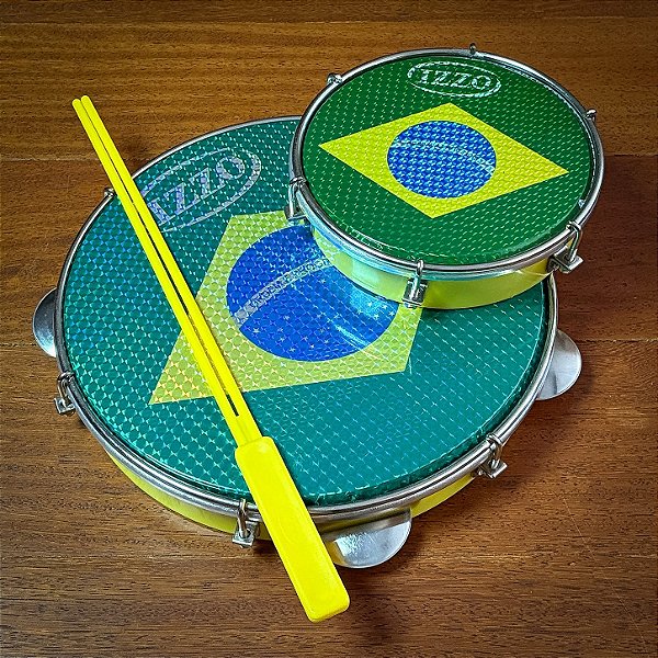 Kit Copa do Mundo Amarelo Pandeiro 10" ABS Brasil + Tamborim 6" ABS Brasil + Baqueta Dupla - Izzo