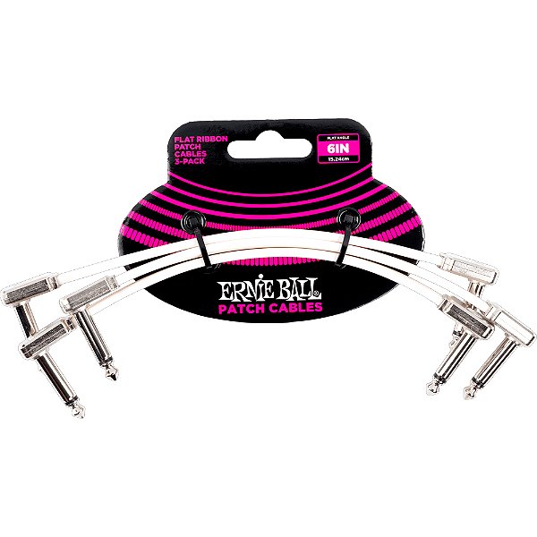 Cabo para Pedal Ernie Ball 6385 Flat Ribbon 15cm branco - pack com 3 unidades - P10 x P10 L-L