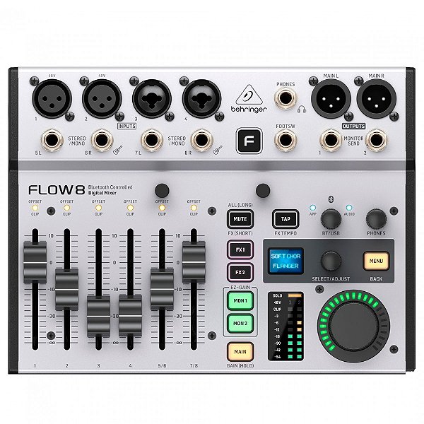 Mesa de Som Digital Behhringer Flow 8 - Bluetooth - USB