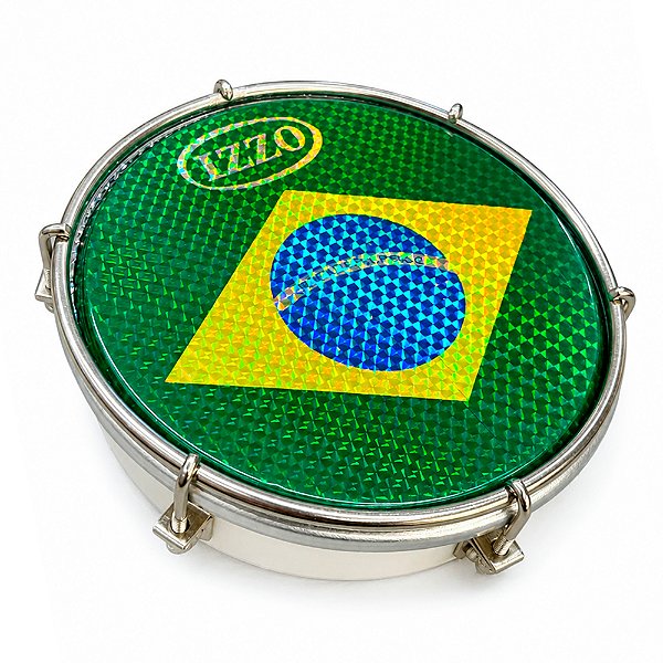 Tamborim 6" ABS Branco c/ Pele Bandeira do Brasil Izzo 3691B-BRA