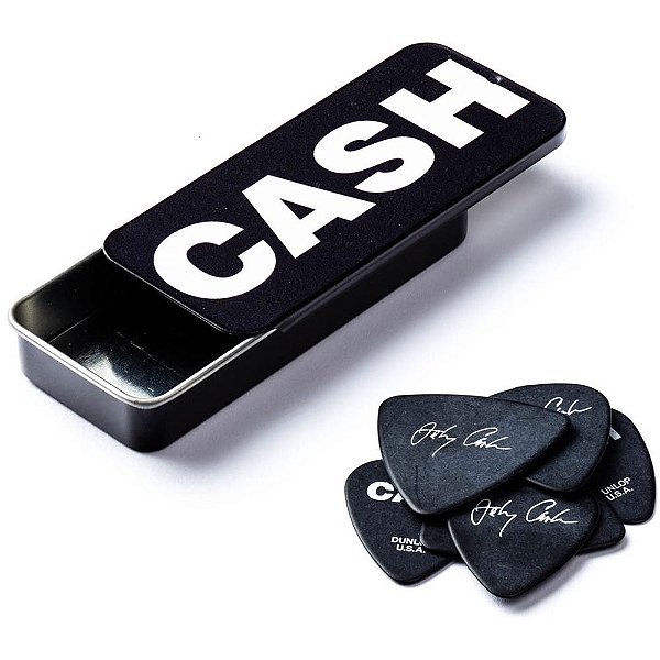 Palheta Dunlop JCPT04H Johnny Cash “Bold” Medium - Lata com 6 un