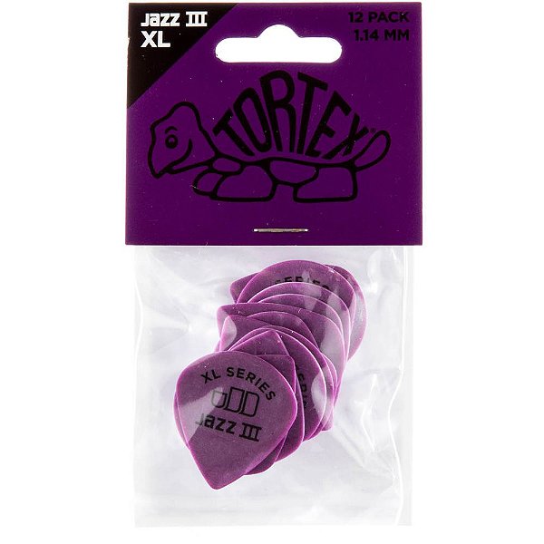 Palheta Dunlop 498P114 Tortex Jazz III XL 1.14mm Roxa - 12 unidades
