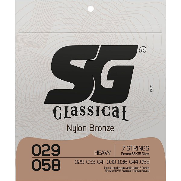 Encordoamento Violão Nylon 7 Cordas SG Bronze 65/35 Silver Tensão Pesada - 2405