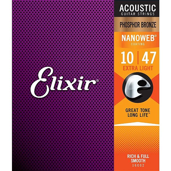 Encordoamento Violão Elixir 010-047 Extra Light Phosphor Bronze Nanoweb 16002