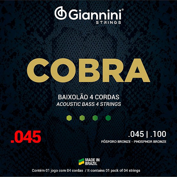 Encordoamento Baixolão 4 cordas Giannini 045-100 GEEBASF Cobra Phosphor Bronze