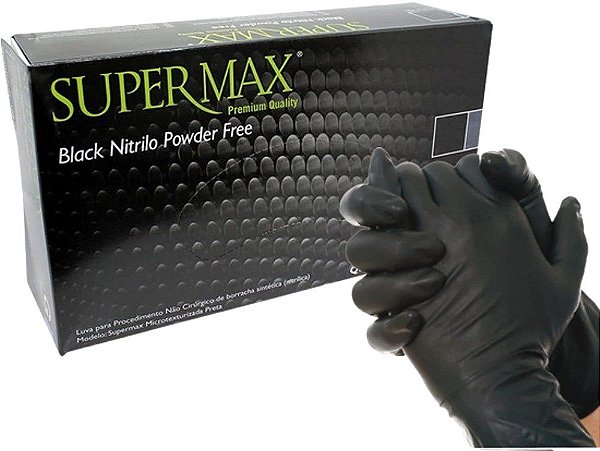 Luva Proced Nitrilica Black Preta Tam G Supermax