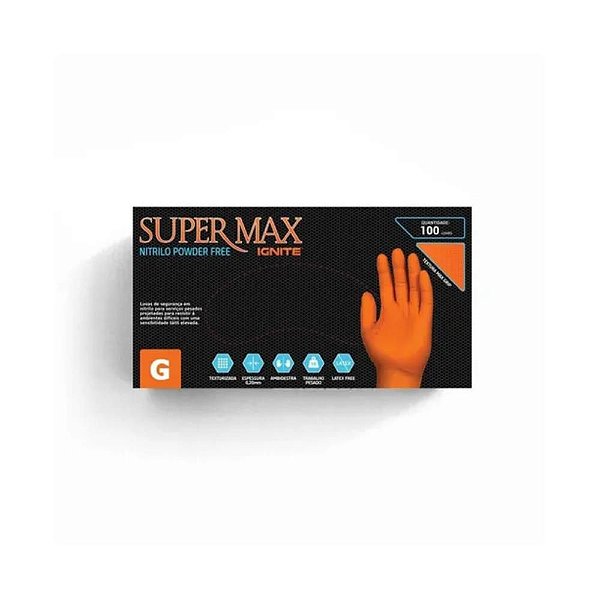 Luva Laranja Nitrilica G 100 Unidades Supermax
