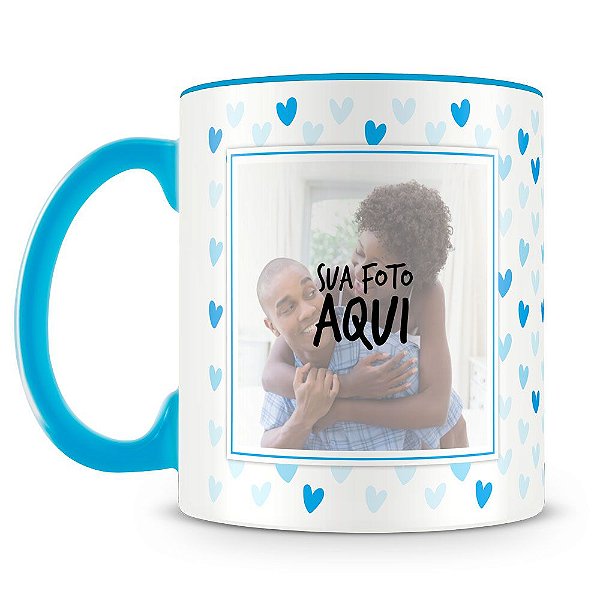 Caneca Personalizada Corações - Azul (2 Fotos)