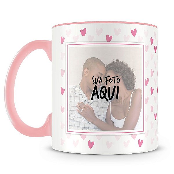 Caneca Personalizada Corações - Rosa (2 Fotos)