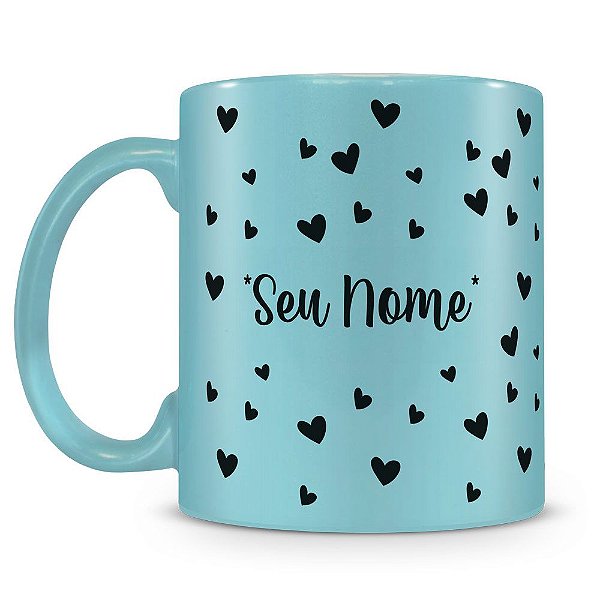 Caneca Personalizada Perolada Azul - Corações (Com Nome)