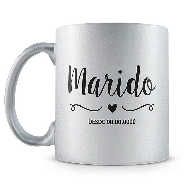 Caneca Personalizada Perolada Prata - Marido (Com Data)