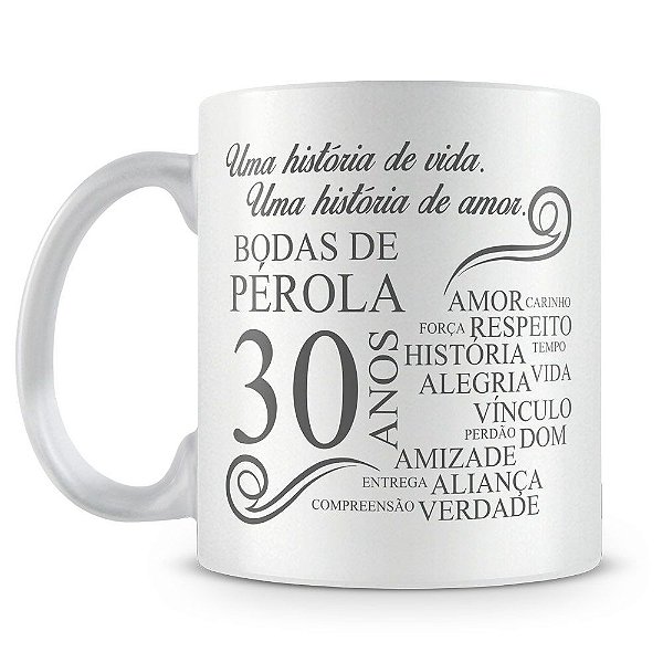 Caneca Personalizada Perolada Branca - Bodas de Pérola (Com Nome)