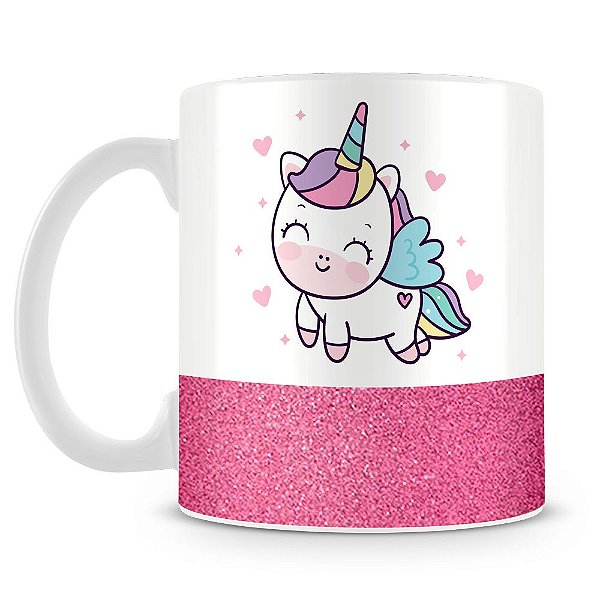 Caneca Personalizada Base Glitter Rosa - Unicórnio