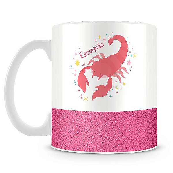 Caneca Personalizada Base Glitter Rosa - Signo Escorpião