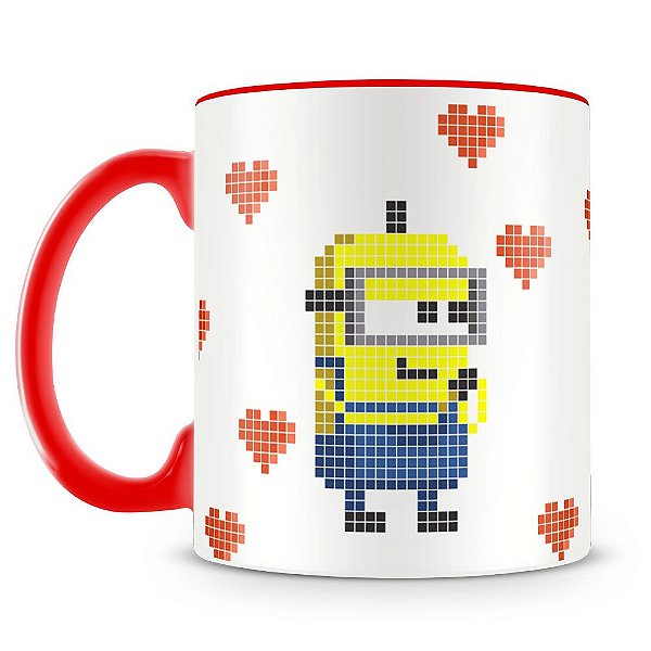 Caneca Personalizada Minions 8 Bits Coração