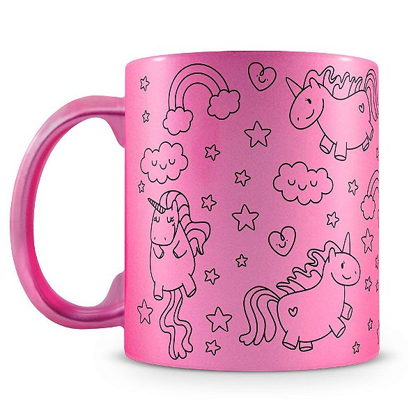 Caneca Personalizada Perolada Rosa - Unicórnios