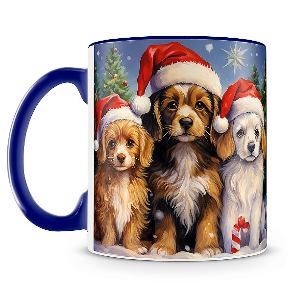 Caneca Estampada Cachorrinhos Noel 3D