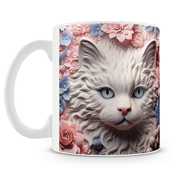 Caneca Gato Branco 3D
