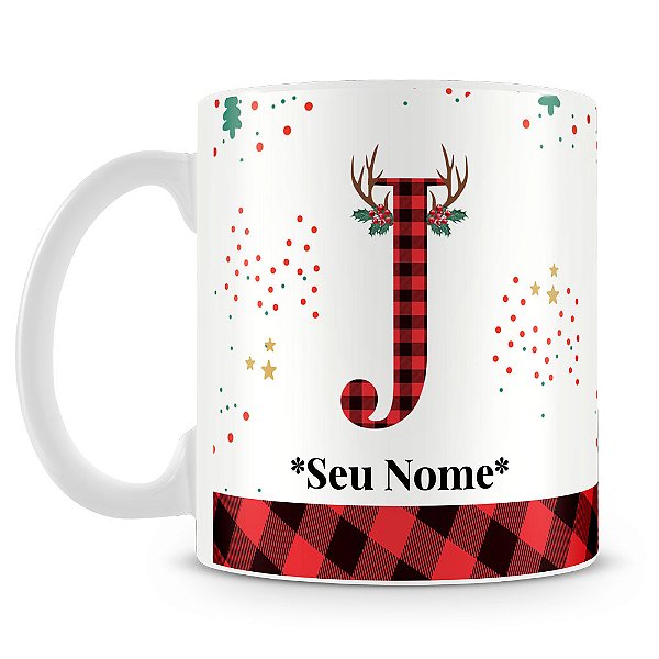 Caneca Alfabeto Natalino – Letra J (Com Nome)