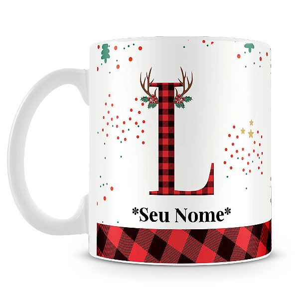 Caneca Alfabeto Natalino – Letra L (Com Nome)