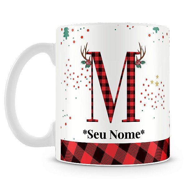 Caneca Alfabeto Natalino – Letra M (Com Nome)