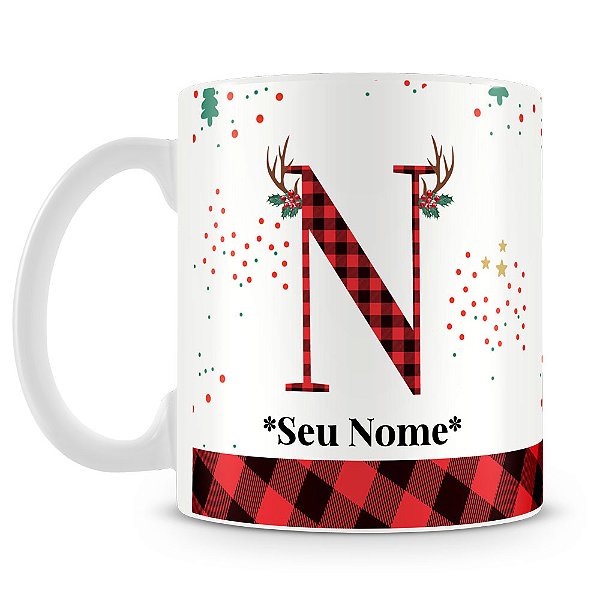 Caneca Alfabeto Natalino – Letra N (Com Nome)