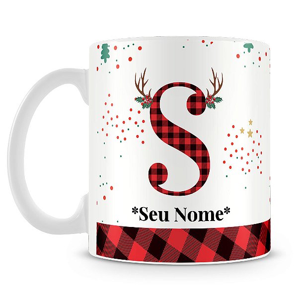 Caneca Alfabeto Natalino – Letra S (Com Nome)