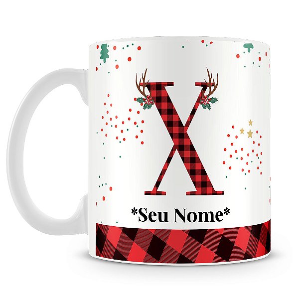 Caneca Alfabeto Natalino – Letra X (Com Nome)